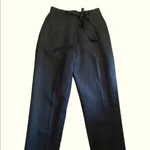 Larry Levine Pants Womens 10 Petite Career Linen Blend Belted High Rise Black